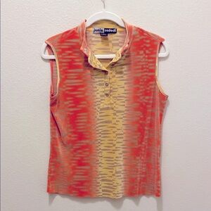 Jamie Sadock Women’s Golf Top, Vintage Coral and Yellow Sleeveless Top